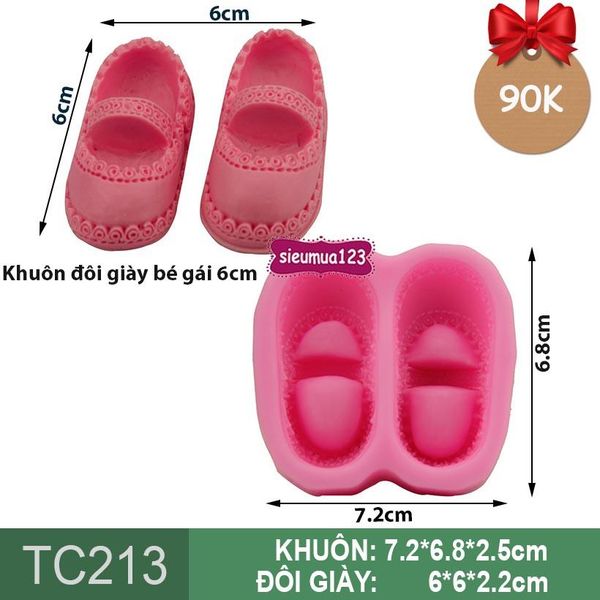 Khuôn rau câu silicon 4d : Khuôn đôi giày bé gái xoắn tròn hoa 6cm ( TC213 )