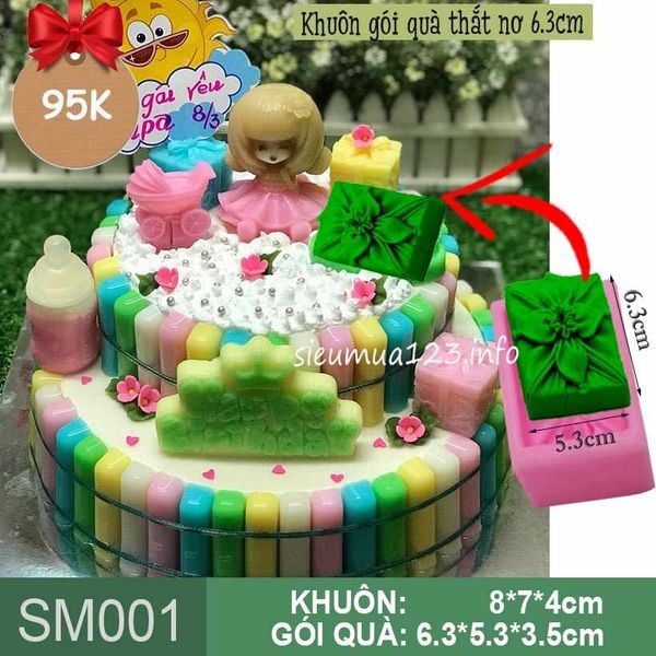 Khuôn silicon làm rau câu 4d gói quà thắt nơ 6,3cm ( SM001 )