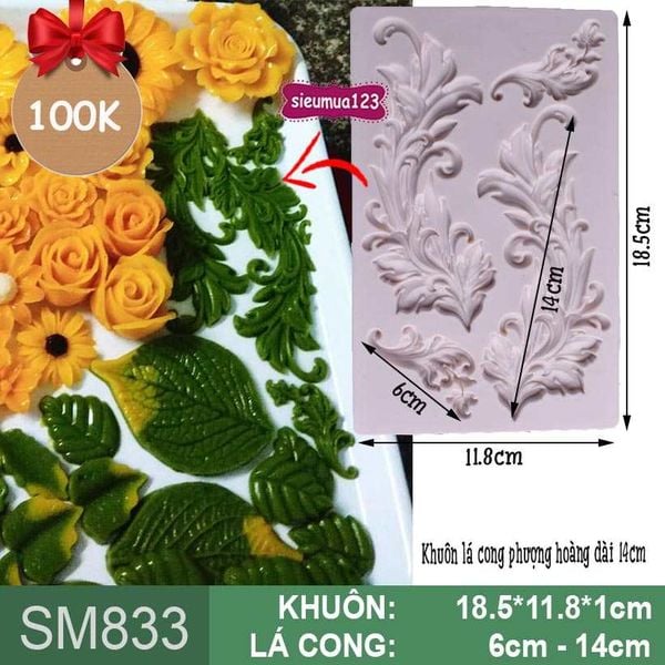 Khuôn silicon lá cong phượng hoàng dài 14cm ( SM833 )