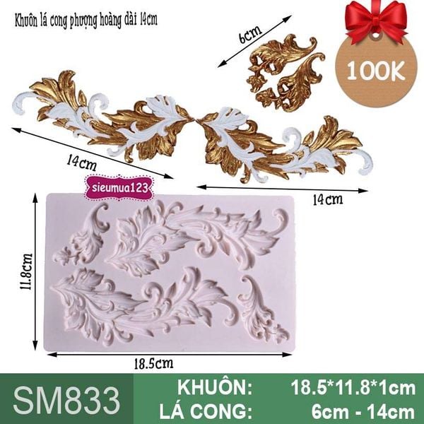 Khuôn silicon lá cong phượng hoàng dài 14cm ( SM833 )
