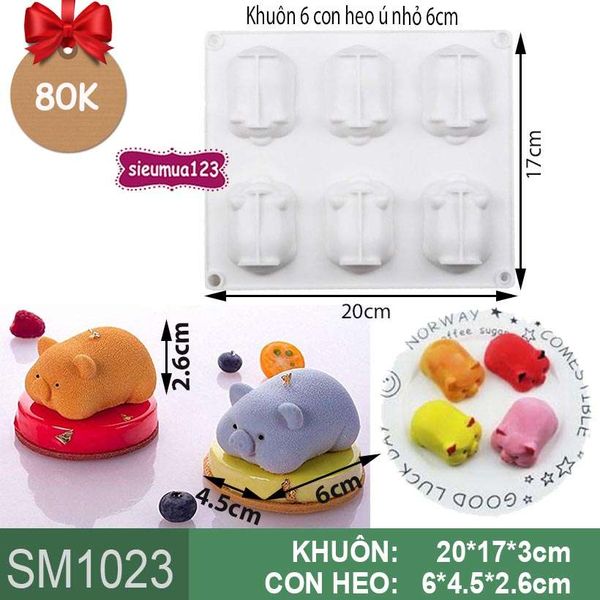 Khuôn bánh mousse: Khuôn 6 con heo ú nhỏ 6cm ( SM1023 ) CÒN NHIỀU