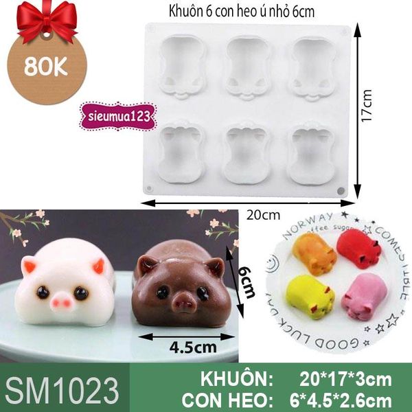 Khuôn bánh mousse: Khuôn 6 con heo ú nhỏ 6cm ( SM1023 ) CÒN NHIỀU