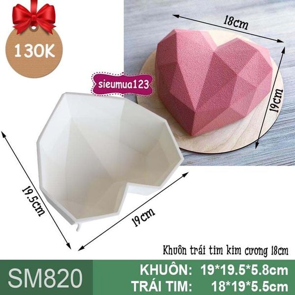 Khuôn silicon mousse trái tim kim cương 18cm ( SM820 ) còn 4 cái