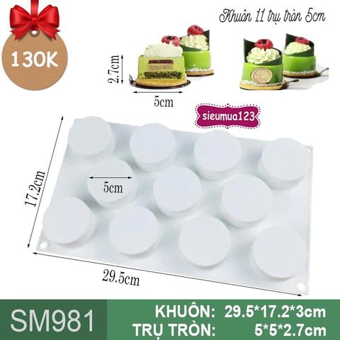 Khuôn mousse silicon 11 trụ tròn 5cm ( SM981 ) còn 1 cái
