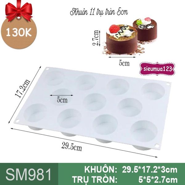 Khuôn mousse silicon 11 trụ tròn 5cm ( SM981 ) còn 1 cái