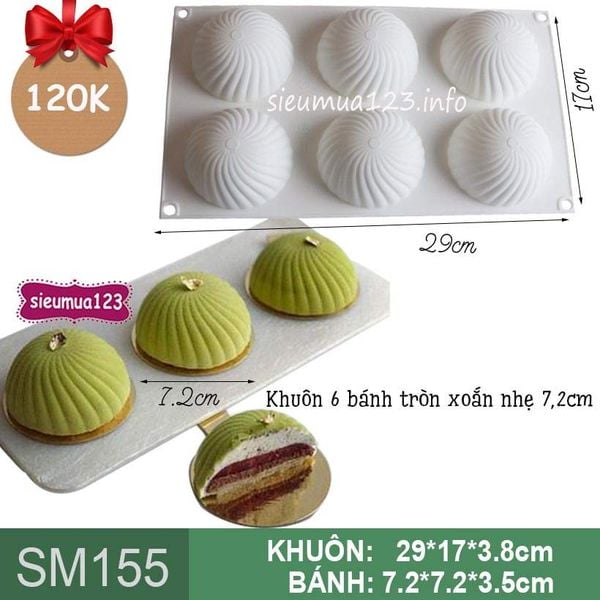 Khuôn bánh mousse : Khuôn 6 bán cầu xoắn nhẹ 7,2cm ( SM155 ) CÒN 5 CÁI