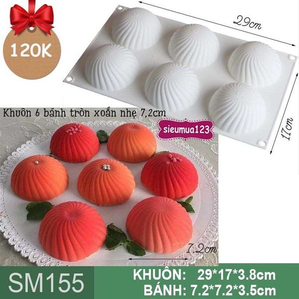 Khuôn bánh mousse : Khuôn 6 bán cầu xoắn nhẹ 7,2cm ( SM155 ) CÒN 5 CÁI