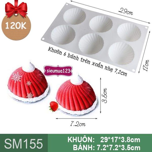Khuôn bánh mousse : Khuôn 6 bán cầu xoắn nhẹ 7,2cm ( SM155 ) CÒN 5 CÁI