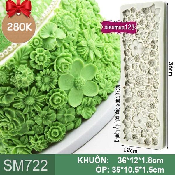 Khuôn silicon ốp viền hoa cúc xanh 35cm ( SM722 )