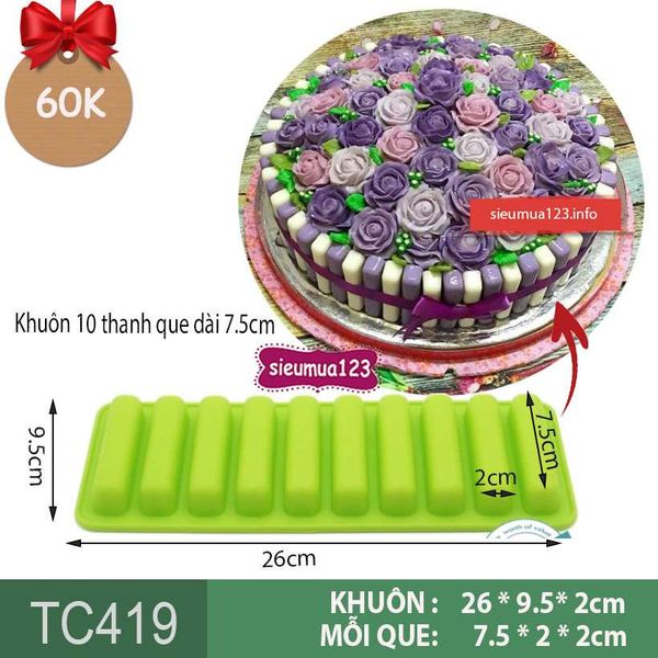 Khuôn silicon ốp viền 10 thanh que đứng 7,5cm làm giỏ hoa ( TC419 )