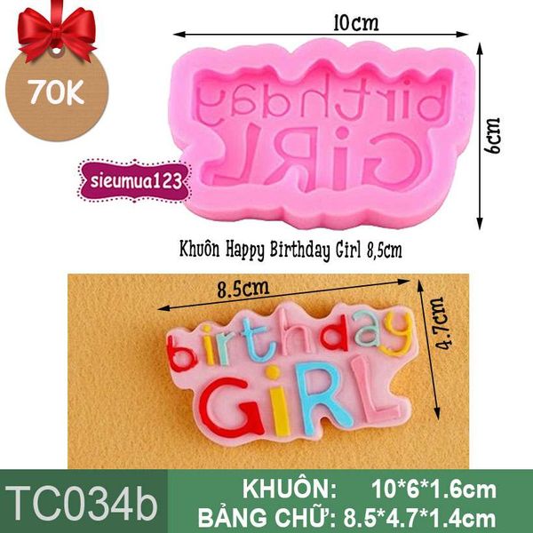 Khuôn Silicon Làm Rau Câu Chữ Happy Birthday-Girl 8,5cm ( TC034 )