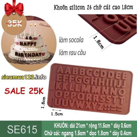Khuôn silicon 26 chữ cái nâu cao 1,8cm ( SE615 )