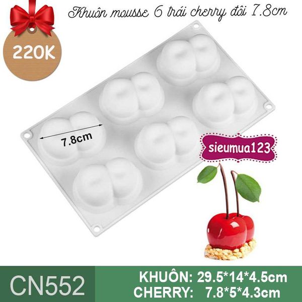 Khuôn bánh mousse silicon : Khuôn 6 trái cherry đôi 7,8cm ( CN552 ) còn 1 cái