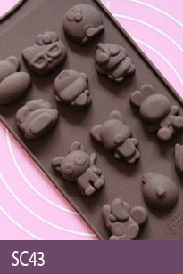 Khuôn làm socola silicon : Khuôn 12 Thỏ Mèo Khỉ ( SC43 )