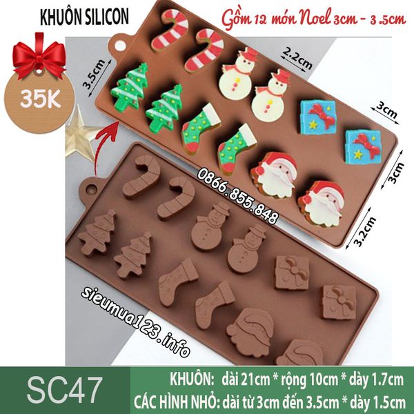 Khuôn silicon socola 12 Cây Thông Chiếc Vớ Noel 3cm - 3,5cm ( SC47 )