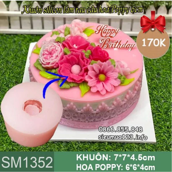 Khuôn silicon làm rau câu hoa Poppy 6cm ( SM1352 )