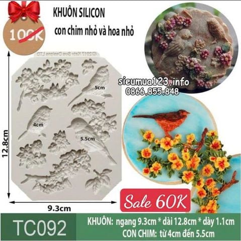 Khuôn silicon fondant con chim và cành hoa nhỏ ( TC092 )