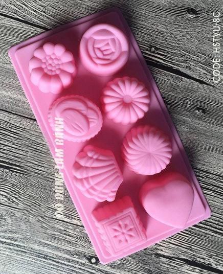 Khuôn silicon pudding 8 hoa sò tim vuông 5cm ( TC302 ) còn 2 cái