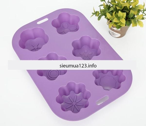Khuôn nướng bánh silicon : Khuôn bánh bò 6 hoa đủ loại ( SM229 )