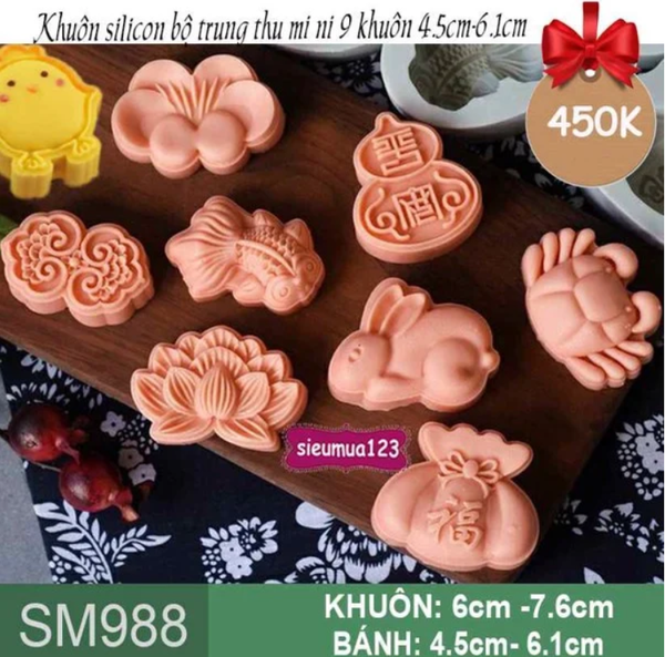 Bộ 9 khuôn silicon bánh trung thu mini ( SM988 )