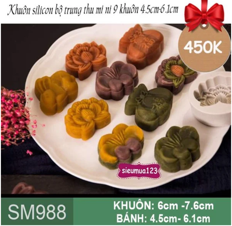 Bộ 9 khuôn silicon bánh trung thu mini ( SM988 )