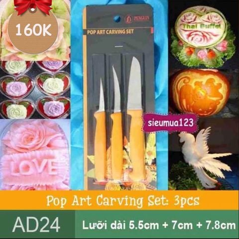 Bộ 3 Dao Tỉa Rau Củ Quả Penguin Thailand Cán Nhựa ( AD24 )
