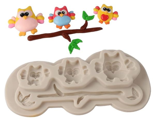 Khuôn silicon 3 con chim cú mèo to 3,8cm đến 5,5cm ( TC1133 )