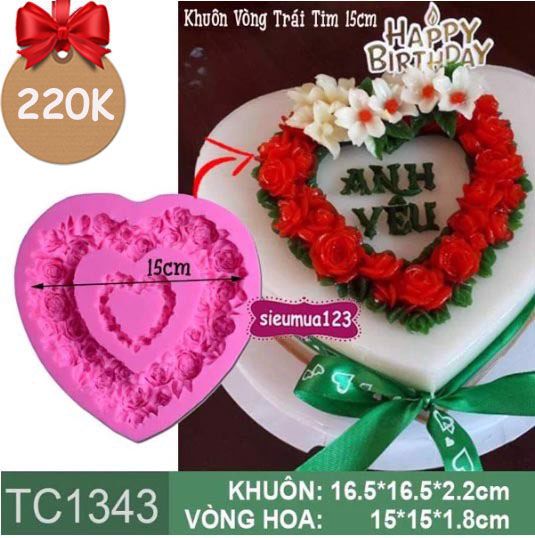 Khuôn rau câu Vòng Trái Tim Hoa Hồng Đôi 15cm ( TC1343 ) còn 1