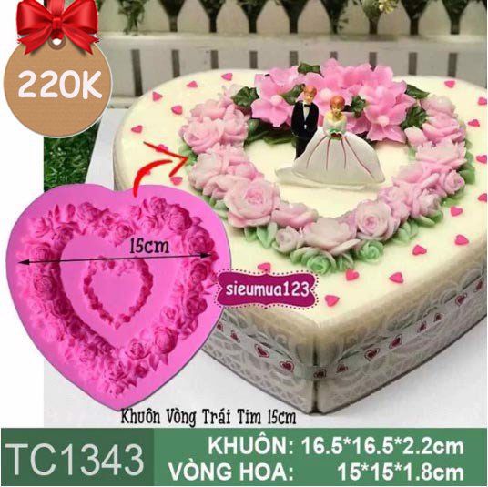Khuôn rau câu Vòng Trái Tim Hoa Hồng Đôi 15cm ( TC1343 ) còn 1