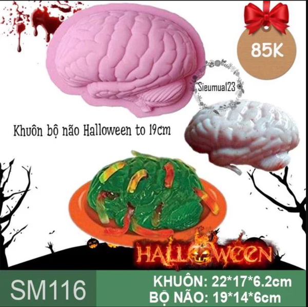 Khuôn silicon làm bánh rau câu bộ não to kinh dị đêm Halloween 19cm ( SM116 )