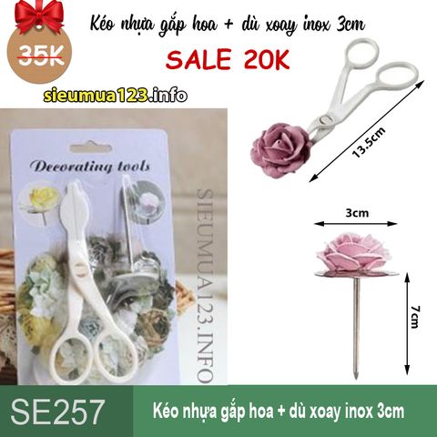Kéo nhựa gắp hoa + dù xoay inox 3cm ( SE257 )