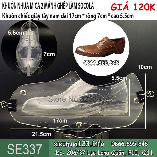 Khuôn nhựa mica hình chiếc giày tây nam dài 17cm làm socola ( SE337 ) CÒN 3 CÁI