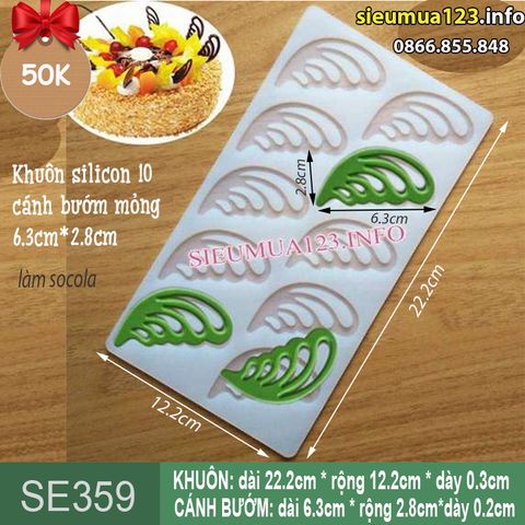 Khuôn silicon socola mỏng 10 cánh bướm 6.3cm ( SE359 )