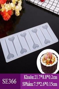 Khuôn silicon làm socola mỏng 8 que cắm trái tim dài 7,5cm ( SE366 )
