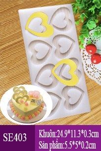 Khuôn silicon làm socola mỏng 8 trái tim 5.5cm ( SE403 )