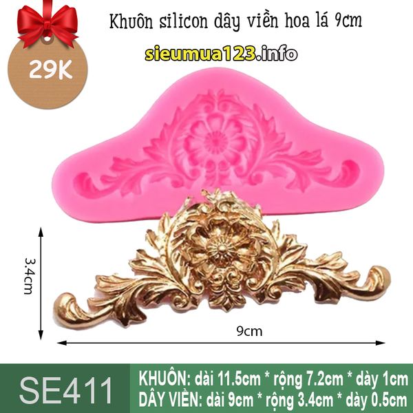 Khuôn silicon dây viền vương miện hoa lá 9cm ( SE411 )
