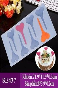Khuôn silicon làm socola mỏng 8 que cắm trái tim lớn 8cm ( SE437 )