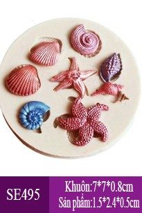 Khuôn rau câu silicon 4d : Khuôn con sò ốc 8 cái vỉ tròn 7cm ( SE495 )