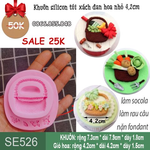 Khuôn silicon fondant túi xách đan hoa nhỏ 4,2cm ( SE526 )