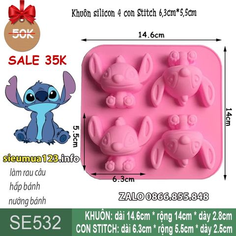 Khuôn silicon 4 con Stitch 6,3cm*5,5cm ( SE532 ) SALE OFF
