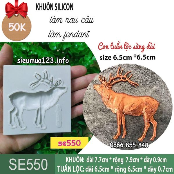 Khuôn silicon con tuần lộc sừng dài 6,5cm ( SE550 )