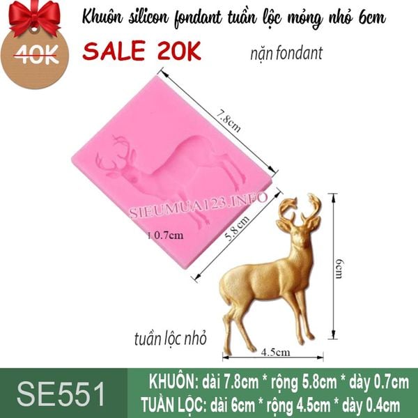 Khuôn silicon fondant tuần lộc mỏng nhỏ 6cm ( SE551 )