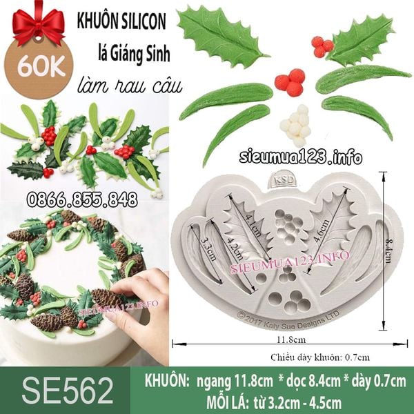 Khuôn silicon chiếc lá giáng sinh Noel ( SE562 )
