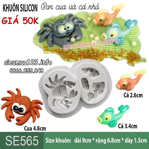 Khuôn silicon con cua và con cá nhỏ ( SE565 )