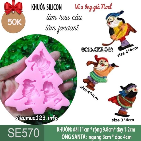Khuôn silicon 3 ông già Noel Santa nhỏ 4cm ( SE570 )