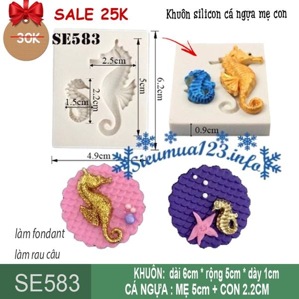 Khuôn silicon con cá ngựa mẹ con 2,2cm - 5cm ( SE583 )
