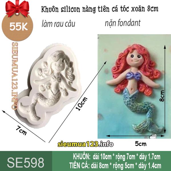 Khuôn silicon nàng tiên cá tóc xoăn 8cm ( SE598 )
