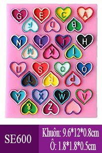 Khuôn silicon 4d : Khuôn bảng chữ cái trái tim nhỏ 1,8cm ( SE600 )