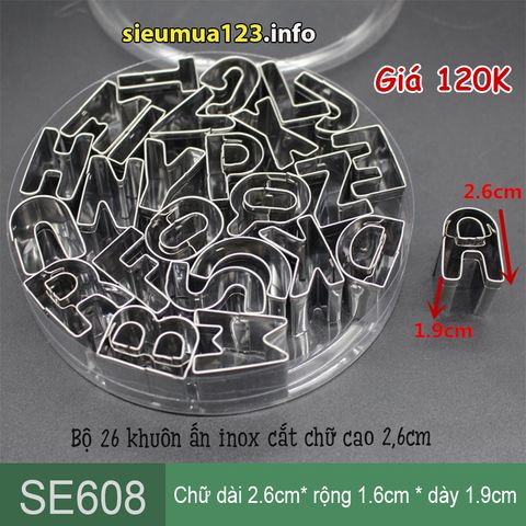 Bộ 26 khuôn ấn inox cắt chữ cao 2,6cm ( SE608 )