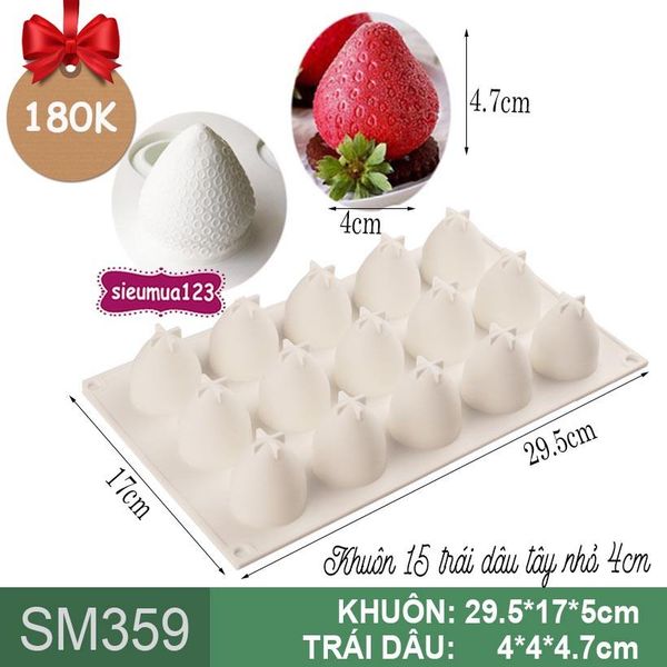 Khuôn bánh mousse : Khuôn 15 trái dâu tây nhỏ 4cm ( SM359 ) CÒN 4 CÁI
